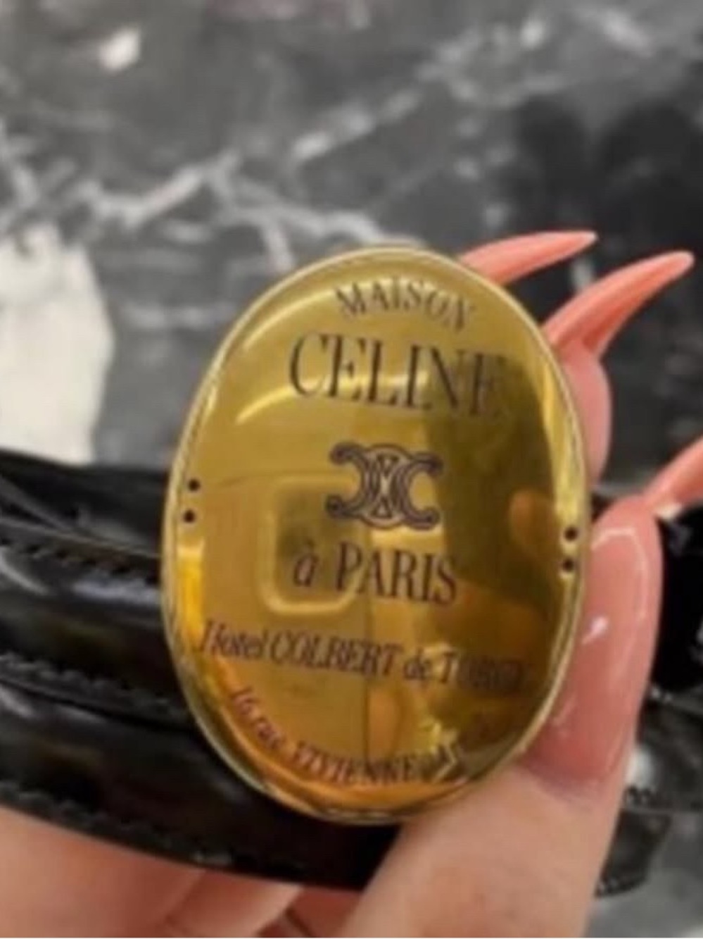 Celine Black Leather Belt with Gold Oval Maison Buckle